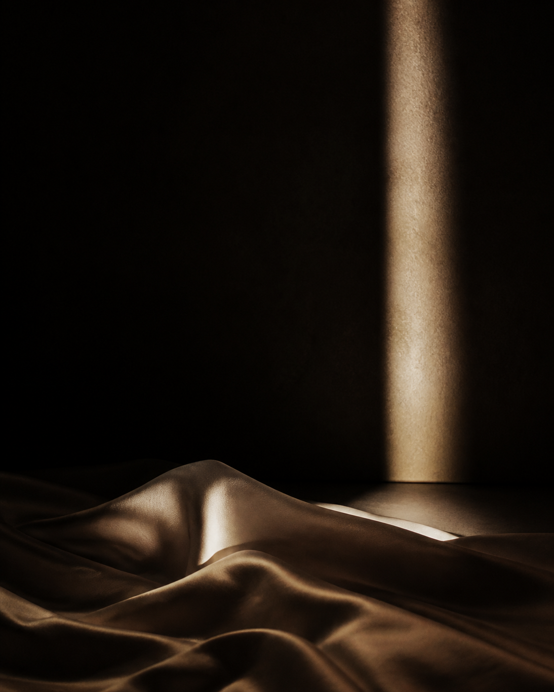 Champagne silk in a dark architectural space