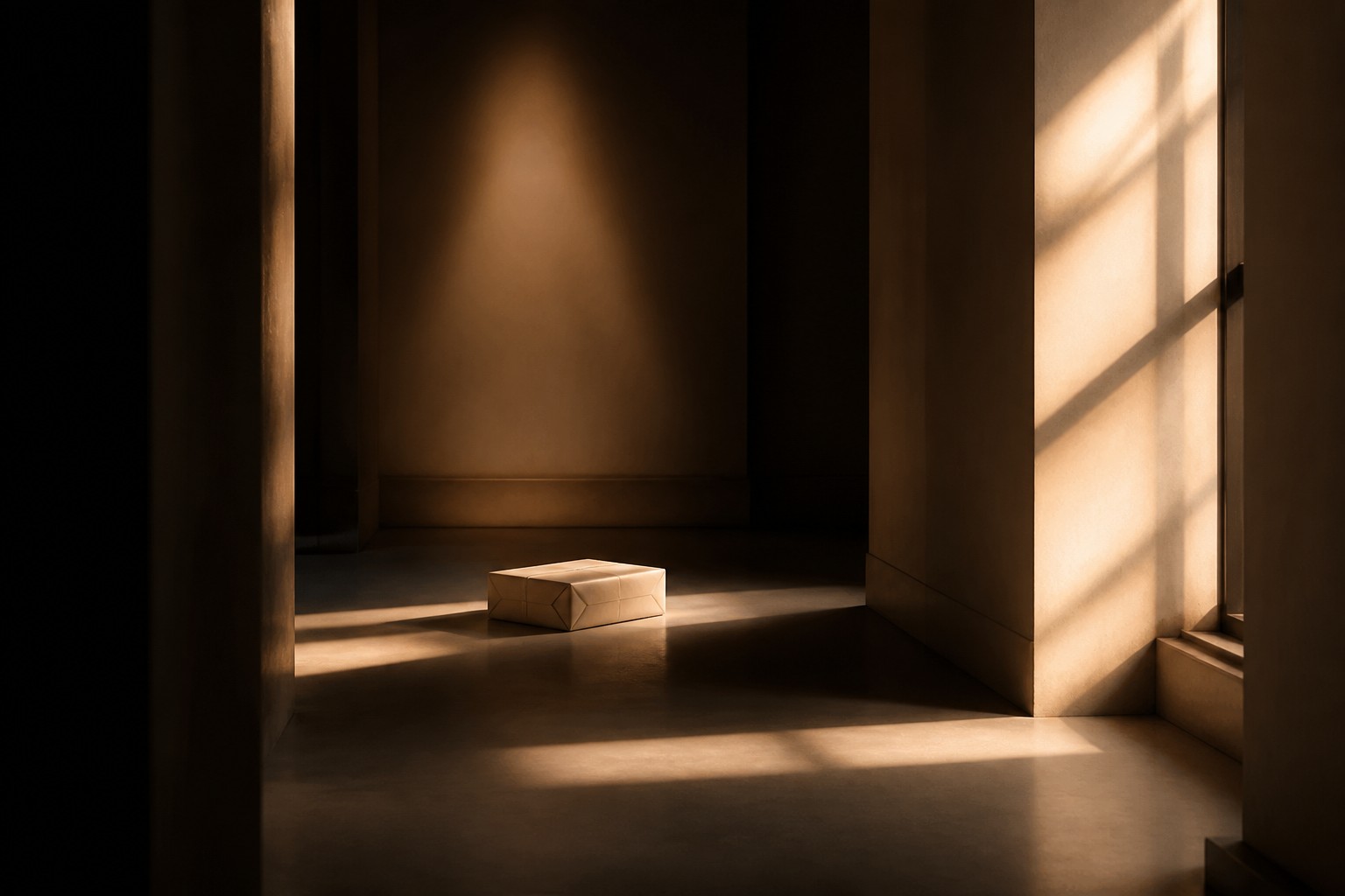 Warm light entering a dark architectural space